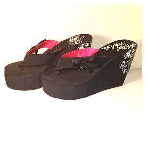 Nwot Metal Mulisha Wedge Flip Flops 